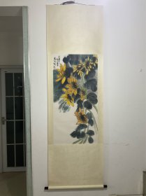 纯手工花绫立轴一副 ，署名：？桂，，画心尺寸：98x 50，整体尺寸：200x 61，，画心手绘不是印刷品！