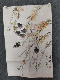 武汉百岁老人著名书画家，端木梦锡花鸟画作品a2