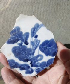 明代天启时期一级细路浙青发色百福来财大白菜青花瓷片标本，整底整花，茶托首饰精品，发色釉水一流，精品福利片。包老包真，满100包邮