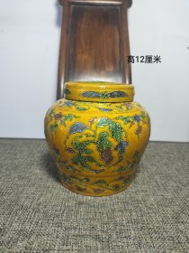 旧藏老瓷器明代珐华彩盖罐