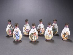 清 铜胎画珐琅八仙过海鼻烟壶一套