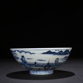 明宣德青花庭院仕女图碗 7.5*19厘米