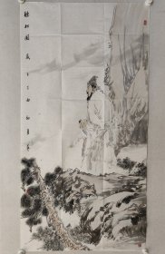 刘艺青人物画135X69cm，软片。 刘艺青，中国美术家协会会员，中国美术家协会蒋兆和研究会会员。《中国书画》杂志社书画院院聘画家。（保真书画）
