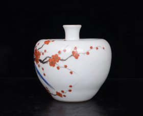 清乾隆粉彩矾红描金花鸟纹酒樽 13x12.5