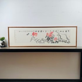 带框，画家：韦荣清，170cm*50cm，柚木原木外框