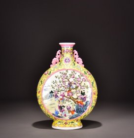 乾隆粉彩婴戏图扁瓶高38宽27