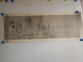民国时期珂罗版山水画小手卷两件 沈士充山水画(92x33)，新罗山人山水画(尺寸100x24)