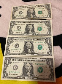 美国纸币，1美元，四张，品相如图