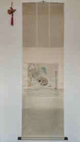 1113#回流字画：清末名家海派 任伯年水鸟立轴 画心早年掲裱过，略有残缺如图 整幅196*60画心48.5*44