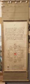 明和壬辰年( 1771年)  一念三千大宝珠图  全手写手画  纸本老挂轴  字全部清晰，但一些义做了模糊处理  竹轴头  纵173Cm横54.5Cm，画上端有损，但可悬挂，年久物，虫蛀点点。
标了个实价，不议！谢谢