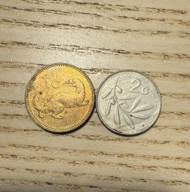 马耳他第三版硬币1、2分两枚合售海狸和橄榄（鄙视卖假币的）