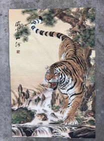 虎刺绣山水画