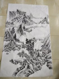 手绘原创国画水墨山水画作品一副保真真迹没落款.杖藜扶我过桥东