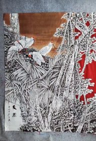 花鸟画，丈二斗方，写意画法，皴法点染，纯手绘，假一赔百万，带老师和画的合影，任何尺寸老师都可以定制，带收藏证书，这个链接里面一共有4幅构图，大家可以选选看喜欢那副，可以让老师现画，山东省美协李春霖老师原创大作，老师的花鸟画的不亚于中美协老师，实际画的比照片拍出来要漂亮的多，笔法苍劲有力，鸟和叶子画的很逼真，行云流水，整幅构图非常饱满，大气，颜色的渲染恰到好处。2米×1.8米的，丈二斗方！