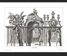 1880年法国雕版 钢版画 建筑立面天使