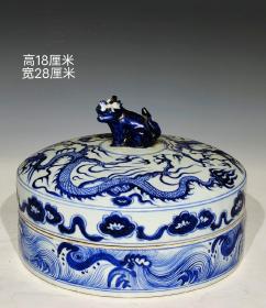 美品.精工细作满工青花龙纹刻瓷兽首朝珠盒