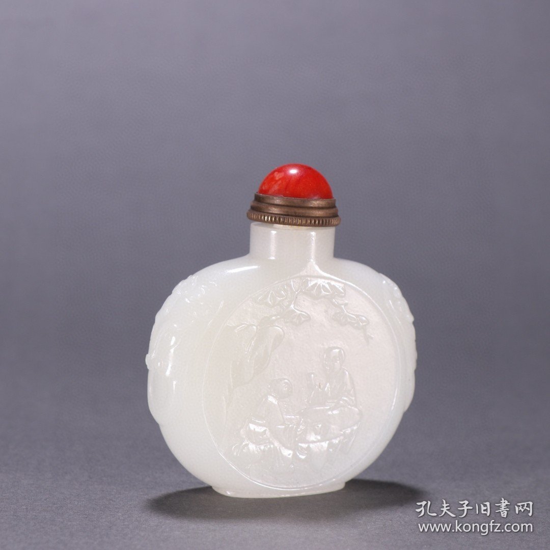 清 和田玉人物故事鼻烟壶