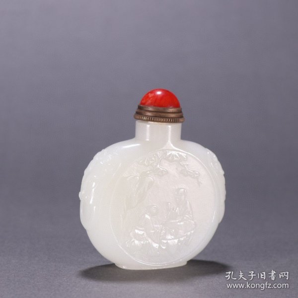 清 和田玉人物故事鼻烟壶