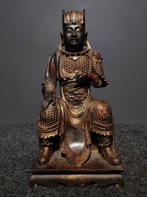 旧藏 纯铜泥金朱砂老佛像【文昌星君】一尊 高25厘米长12厘米宽12厘米净重2188克