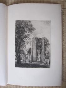 1882年原创蚀刻版画，35*25厘米，《约克郡圣玛丽修道院》。阿尔弗雷德·布鲁内·德拜内斯（A. Brunet-Debaines 1845-1939)作品