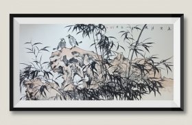 著名书画家李派兴先生花鸟画屏之四《庭院清风》画心68x136cm