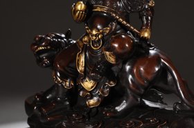 明 铜胎鎏金财神赵公明骑虎像