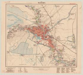 天津市区图 中英文版。纸本大小96.64*106.14厘米。古地图0613