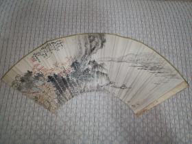 清代扇面，一边绢一边洒金纸，名头自查，尺寸53*18cm，喜欢的联系