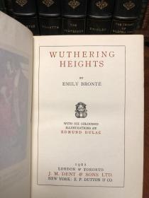 《勃朗特(三姐妹)文集》Bronte 1922伦敦出版 6册全套，包括《简爱》《维莱特》《教师》《雪莉》《女房客》《呼啸山庄》。摩纳哥羊皮装帧，带几十幅上世纪初插画黄金时代三巨头之一的埃德蒙·杜拉克彩色版画插图，没看错，就是杜拉克的！这套插画就是杜拉克当初扬名立万的成名作。整套书名社出品，规制周正，无多余纹饰，有宋瓷汝窑之风韵，简明之中有乾坤。书况非常好，收藏佳品。