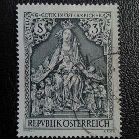 Ox0217外国邮票奥地利邮票1967年 维也纳哥特式艺术展雕刻版 信销 1全 邮戳随机