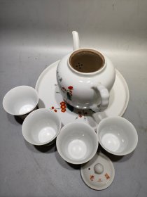 毛主席万岁，为人民服务，瓷茶具一套，包存完整，尺寸如图