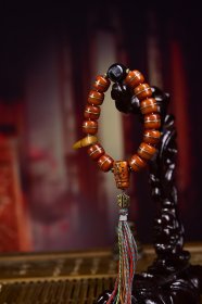 藏传老铜镶嵌桶珠手串，珠子尺寸14x12毫米，总重约75克