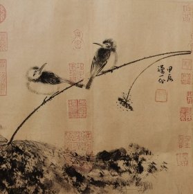 y496. 精品国画，禅一款，《荷花小鸟图》。保真，假一罚十。