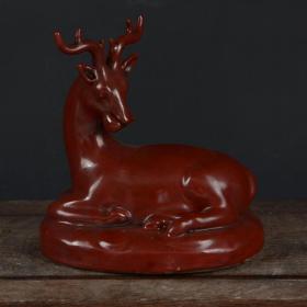 景德镇雕塑瓷厂厂货陶瓷红色鹿雕塑瓷