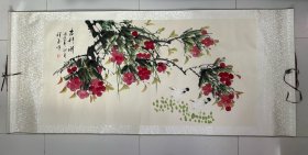 李祥龙花鸟作品：吉利图，画芯尺寸134*67厘米，横幅装裱，品好保真