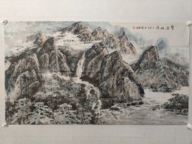 辽宁名家，吴成槐山水画大幅79×141cm《圣迹山河》，软片。吴成槐　（1943.12）辽宁美术出版社社长、总编辑、辽宁省美术家协会副主席，他的创作实践丰富而且漫长，曾出版发行二十余部画册、千余幅插图、速写等作品，出版个人专著数本。（保真书画）