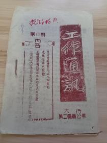 1947年太行第二专员公署油印草纸本 工作通讯第11期，内有二专署二地委办公室的增产渡荒运动的提示及两个月末的收获，几个基本经验，对当前增产工作的几个意见等