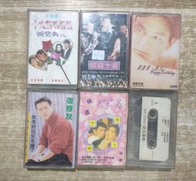磁带 (6盒合售，5盒带歌词)：刘德华 情人，情缘十载 95友学友台湾演唱会，中港台十大对唱情歌 颁奖典礼，张学友新歌 + 精选 粤语版，巨星 精选情歌特辑，BEYOND 纪念专辑 25022651
