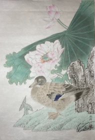 zq.5. 著名工笔画家张琦精品草虫《荷花小鸟》，保真，假一罚十。