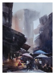 ●玲珑剔透水彩画《鲁祖庙的烟火气》画家/崔伟科/作【尺寸38X26公分】！