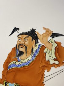 旧藏【钟馗神威图】红木镶贝壳 镶瓷板粉彩人物画挂屏，尺寸:高90厘米/宽53厘米，全品完整、实拍如图！ ​