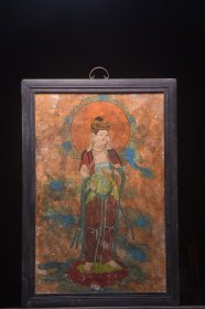 唐三彩～墙皮画【如意观音造像】 尺寸：宽60 高98厘米