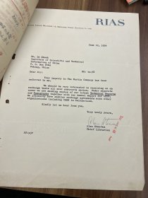 60年代美国先进科学技术研究所RIAS致中国科学技术研究所，打印信札一通一页，及批示等共四页 ——2300