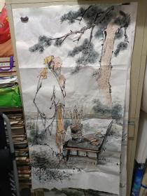 无款精品人物画《搬家流出精品无款人物画:高士图之二（四尺整张）》长128厘米，宽68厘米！！用笔老道，品相如图，懂字画者鉴之！铁橱内（可题名家款钤印）可预定人物画大小、场景、复制！纯手绘！