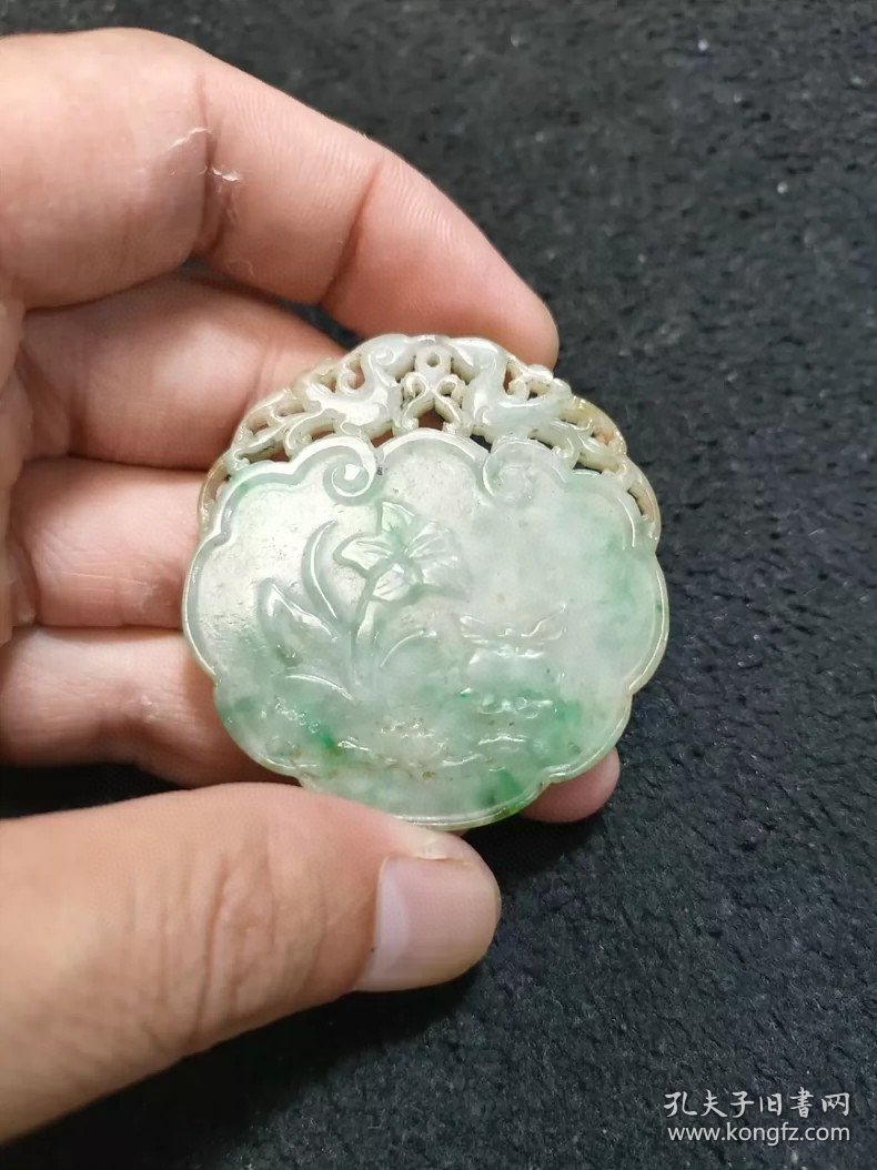 古玩旧藏和田翠玉牌子