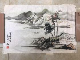 吴千山山水（吴静山弟弟）67X45CM,来自吴金柱上款，保真便宜出