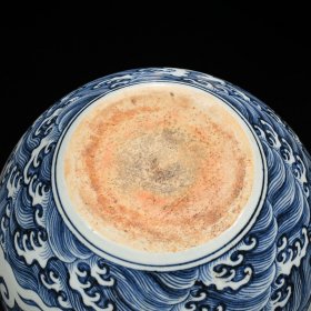 明宣德青花海水刻白龙纹天球瓶2 43*32厘米