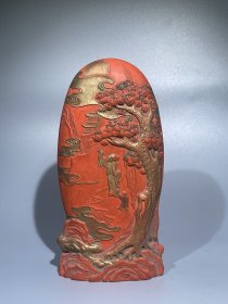 徽州吉庆有余朱砂摆件墨 重约606g，14.3×10.6×2.6cm，可以写字的朱砂墨