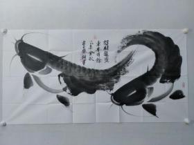 保真书画，国画名家蒋雨浓弟子，张钧四尺整纸《招财进宝 年年有余》国画一幅，尺寸：69*137