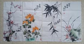 张剑华书画 4条屏   梅兰竹菊（软片）